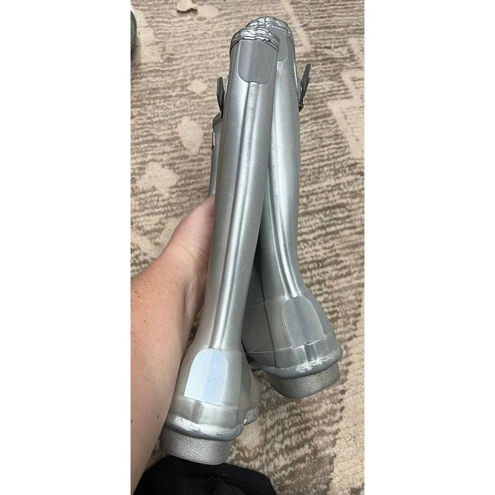 Hunter Original Tall Silver Metallic Rain Boots Big‎ Kids 4M/5F